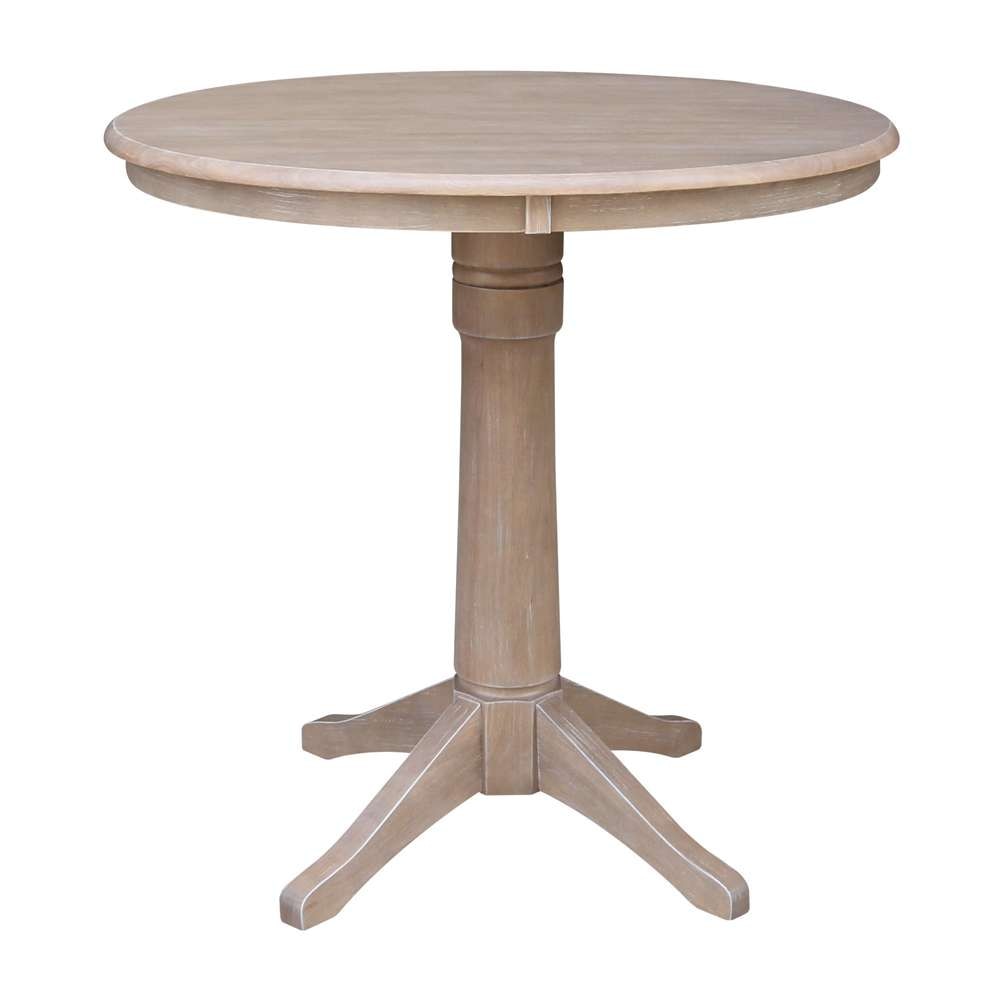International Concepts - 36in Round Top Ped Table - 34.9inH in Washed Gray Taupe Finish - K09-36RT-27B-6B veiw 1