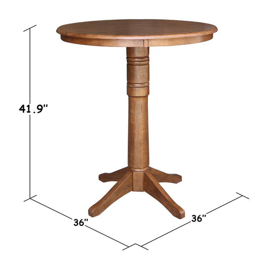 International Concepts - 36in Round Top Ped Table - 40.9inH in Distressed Oak Finish - K42-36RT-27B-6B-2 veiw 2