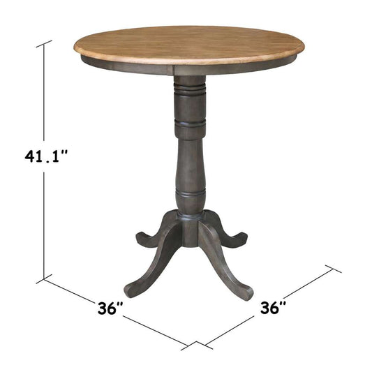 International Concepts - 36in Round Top Ped Table - 41.1inH in Hickory/Washed Coal Finish - K45-36RT-6B-2 veiw 2