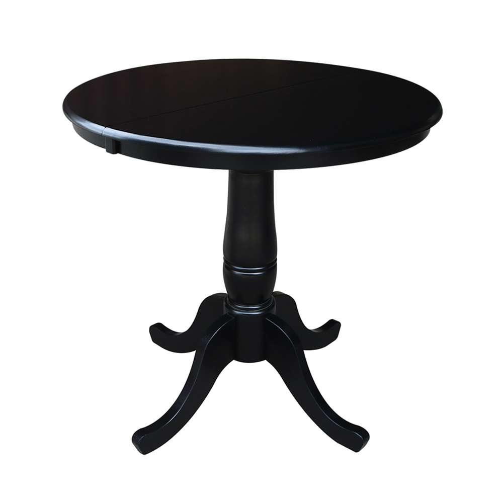 International Concepts - 36in Round Top Ped Table with 12in Leaf - 29.3inH - Dining Height in Black Finish - K46-36RXT veiw 1