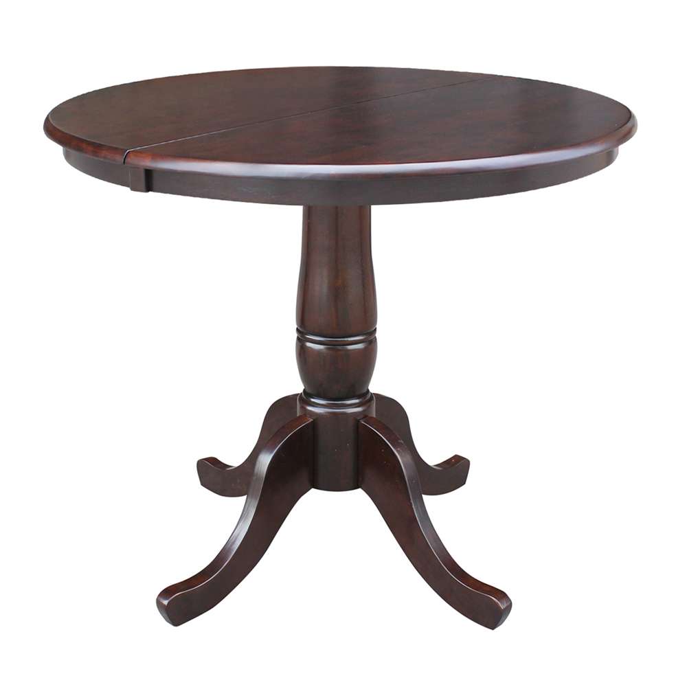 International Concepts - 36in Round Top Ped Table with 12in Leaf - 29.3inH - Dining Height in Rich Mocha Finish - K15-36RXT veiw 1