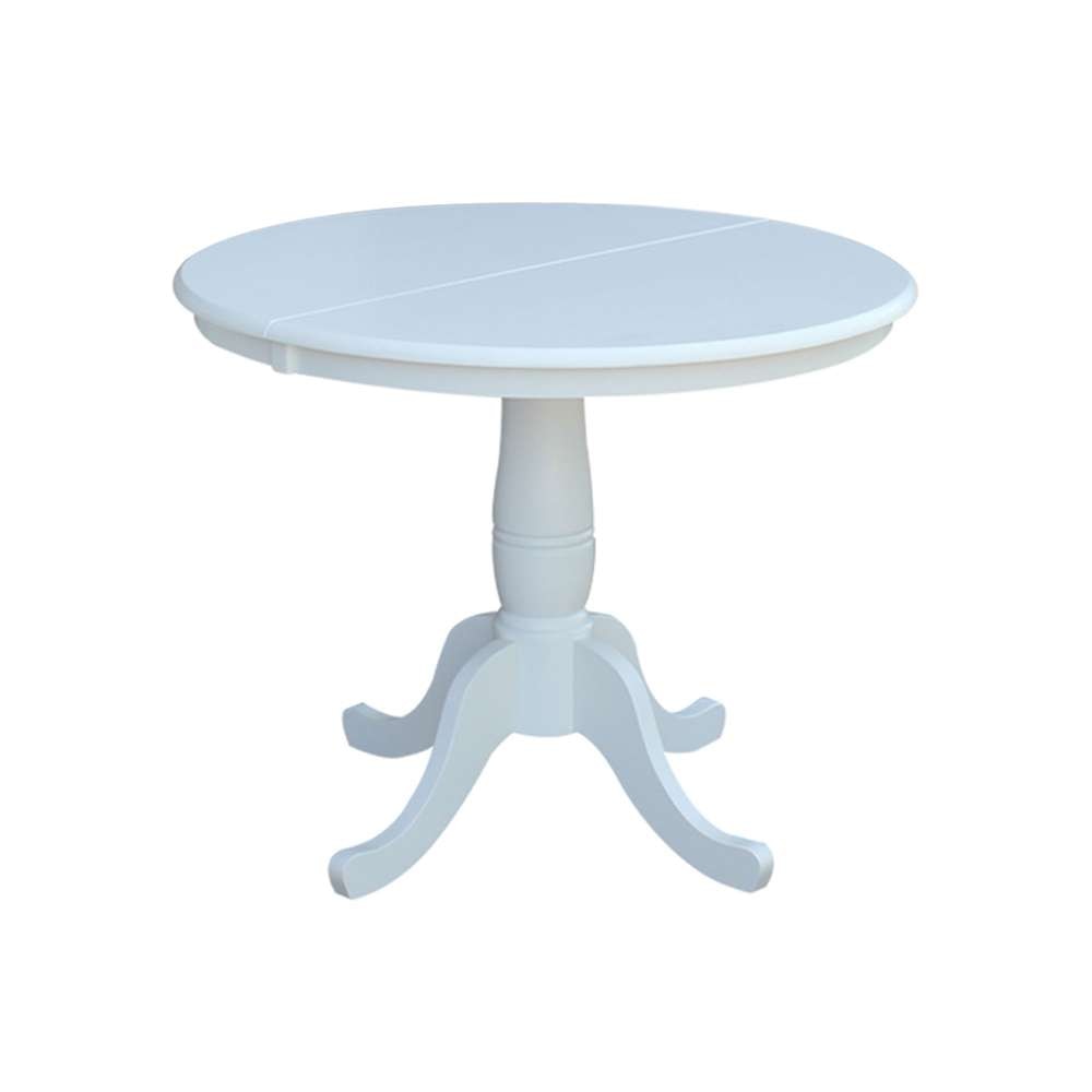 International Concepts - 36in Round Top Ped Table with 12in Leaf - 29.3inH - Dining Height in White Finish - K08-36RXT veiw 1