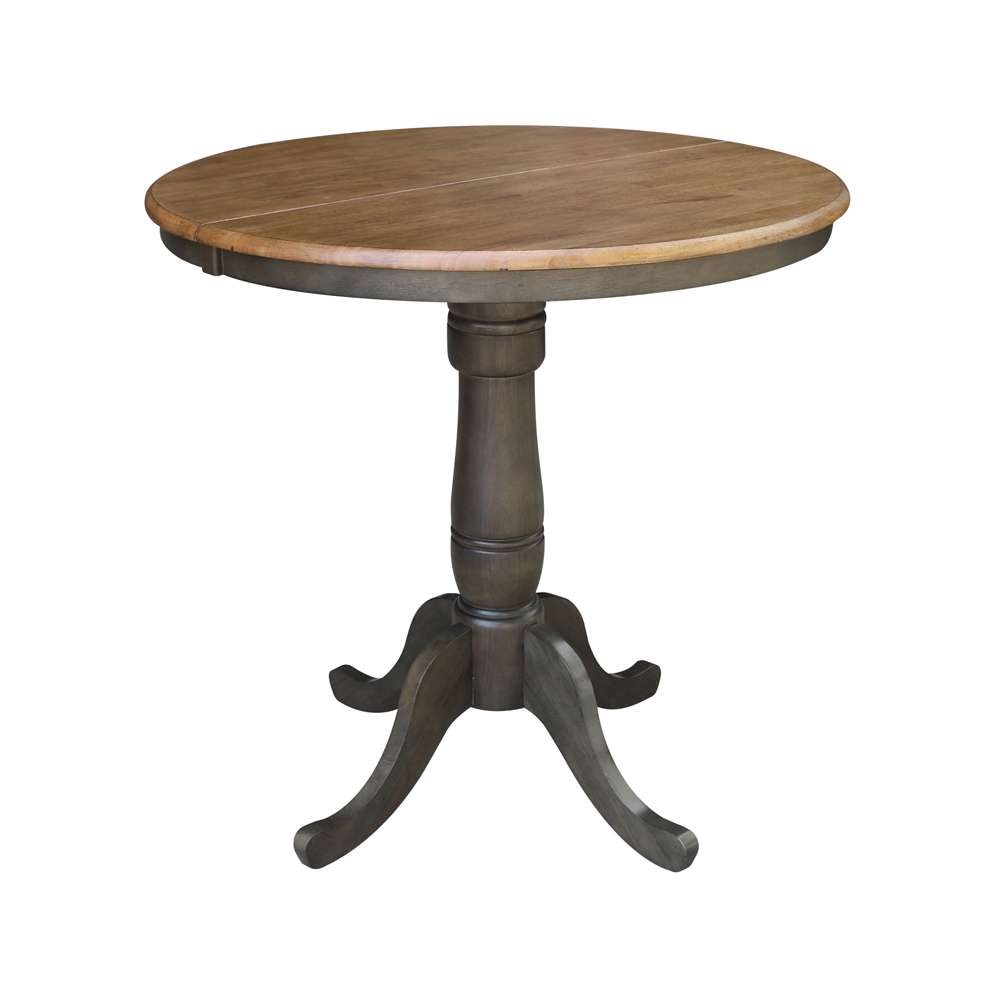 International Concepts - 36in Round Top Ped Table with 12in Leaf - 35.3inH - Counter Height in Hickory/Washed Coal Finish - K45-36RXT-6B veiw 1