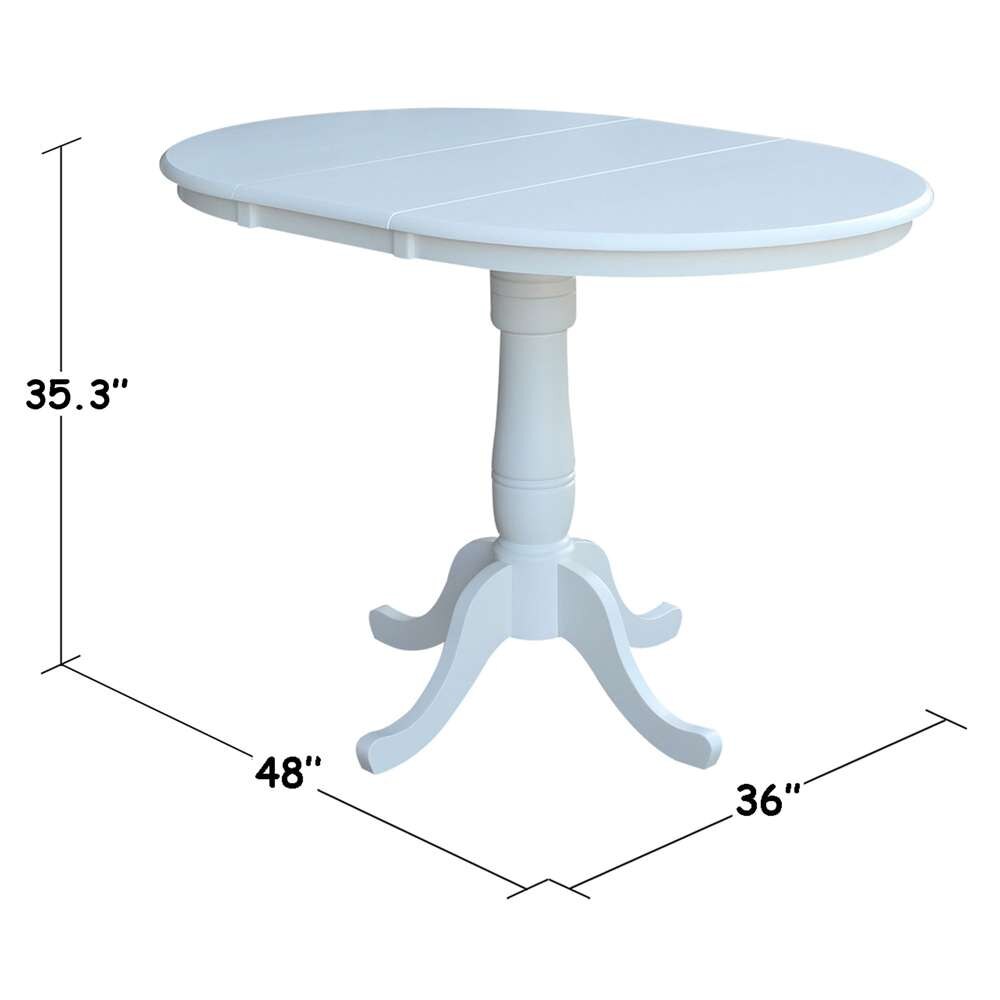 International Concepts - 36in Round Top Ped Table with 12in Leaf - 35.3inH - Counter Height in White Finish - K08-36RXT-6B veiw 3