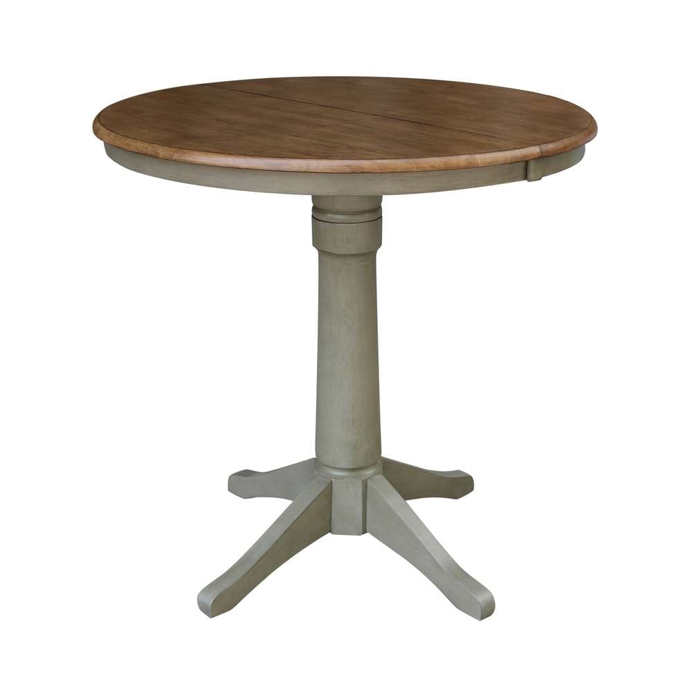 International Concepts - 36in Round Top Ped Table with 12in Leaf - 36.1inH - Counter Height in Hickory/Stone Finish - K41-36RXT-27B-6B veiw 1