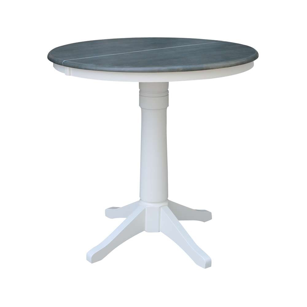 International Concepts - 36in Round Top Ped Table with 12in Leaf - 36.1inH - Counter Height in White/Heather Gray Finish - K05-36RXT-27B-6B veiw 1