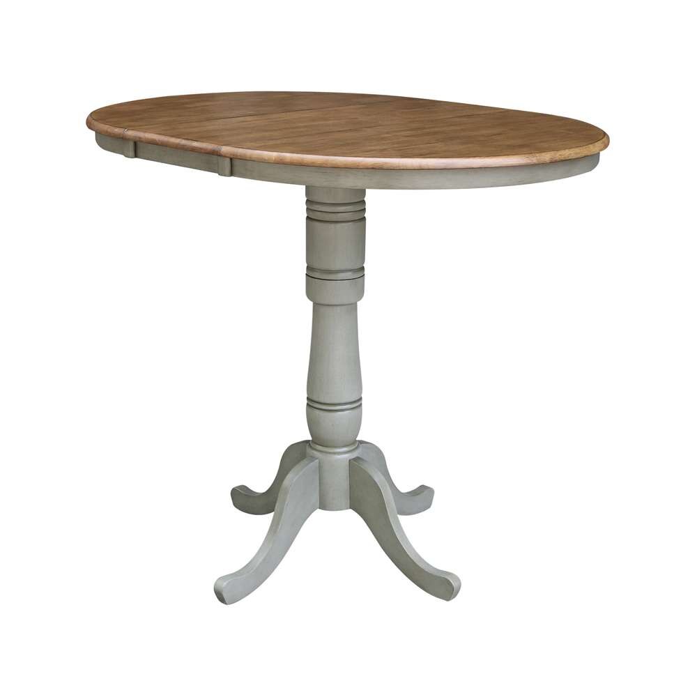 International Concepts - 36in Round Top Ped Table with 12in Leaf - 41.3inH - Bar Height in Hickory/Stone Finish - K41-36RXT-6B-2 veiw 9
