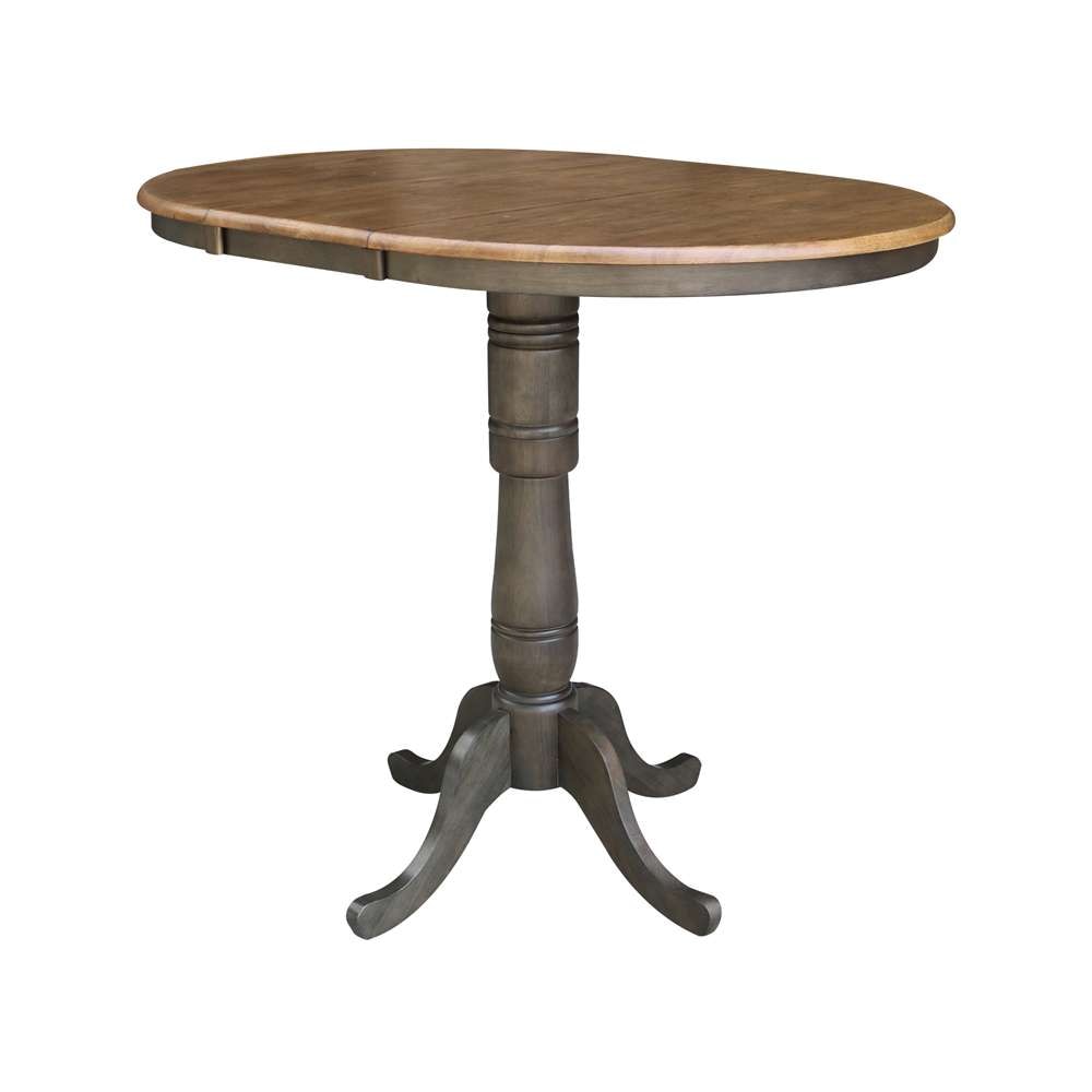 International Concepts - 36in Round Top Ped Table with 12in Leaf - 41.3inH - Bar Height in Hickory/Washed Coal Finish - K45-36RXT-6B-2 veiw 9