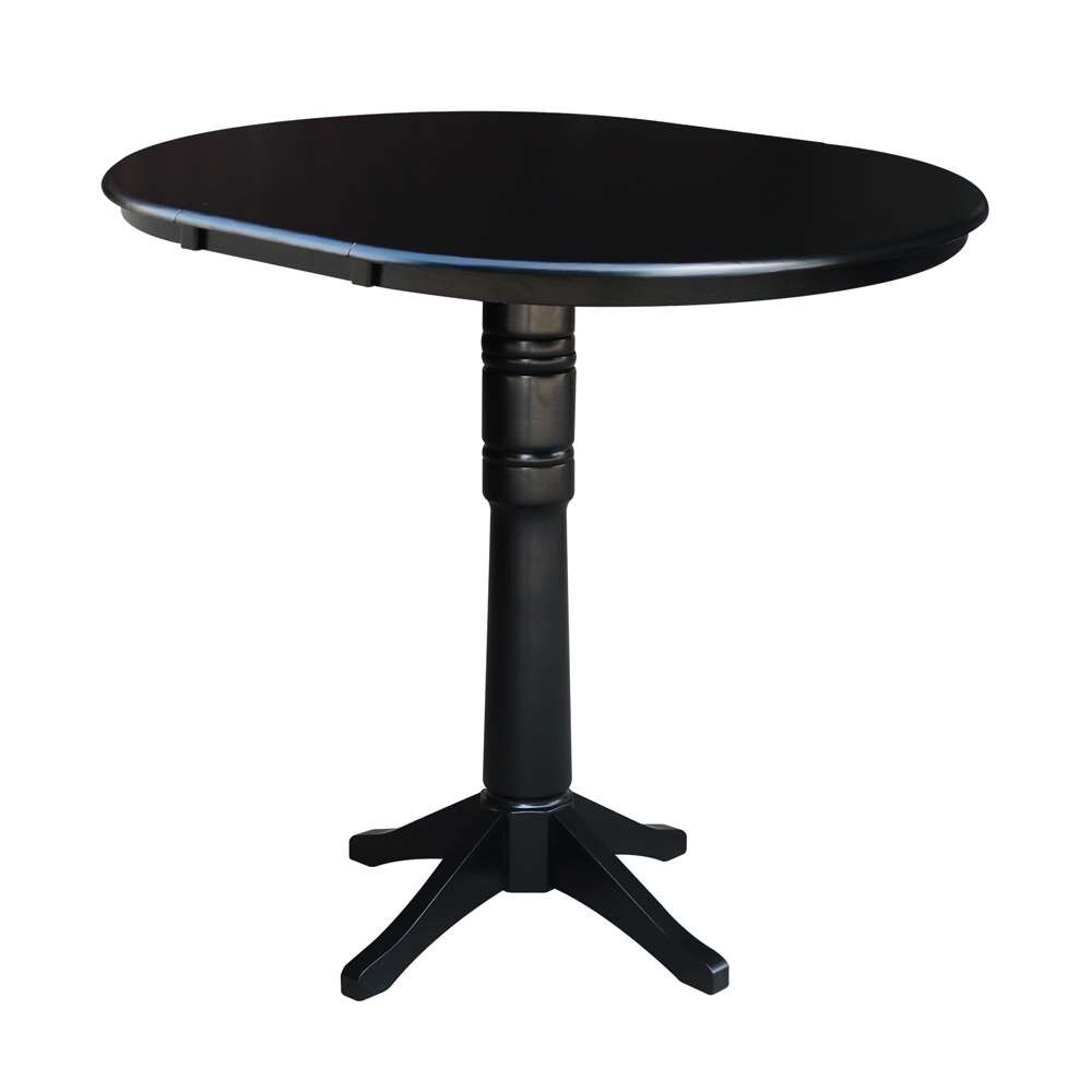 International Concepts - 36in Round Top Ped Table with 12in Leaf - 42.1inH - Bar Height in Black Finish - K46-36RXT-27B-6B-2 veiw 7