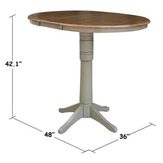 International Concepts - 36in Round Top Ped Table with 12in Leaf - 42.1inH - Bar Height in Hickory/Stone Finish - K41-36RXT-27B-6B-2 veiw 2