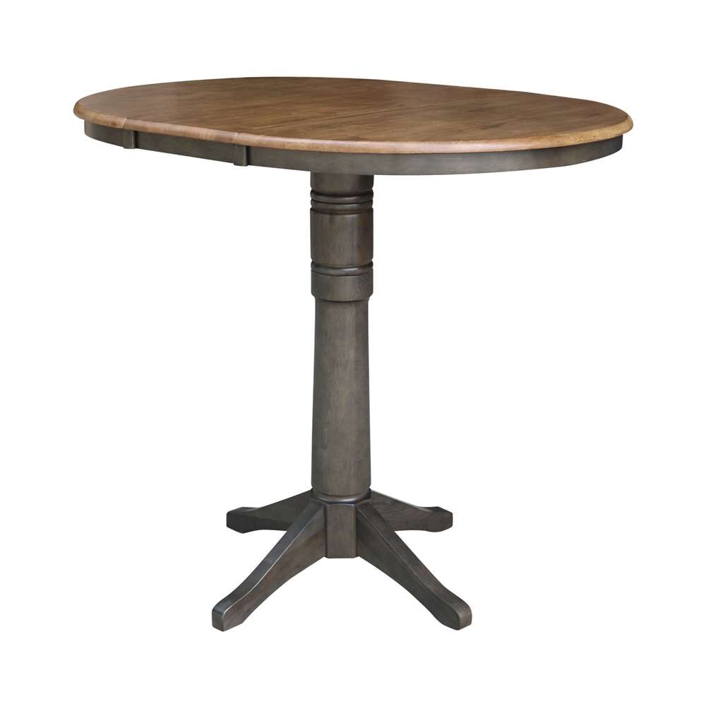 International Concepts - 36in Round Top Ped Table with 12in Leaf - 42.1inH - Bar Height in Hickory/Washed Coal Finish - K45-36RXT-27B-6B-2 veiw 9