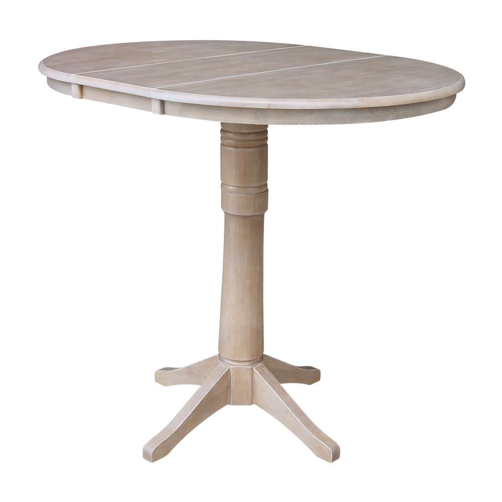 International Concepts - 36in Round Top Ped Table with 12in Leaf - 42.1inH - Bar Height in Washed Gray Taupe Finish - K09-36RXT-27B-6B-2 veiw 8