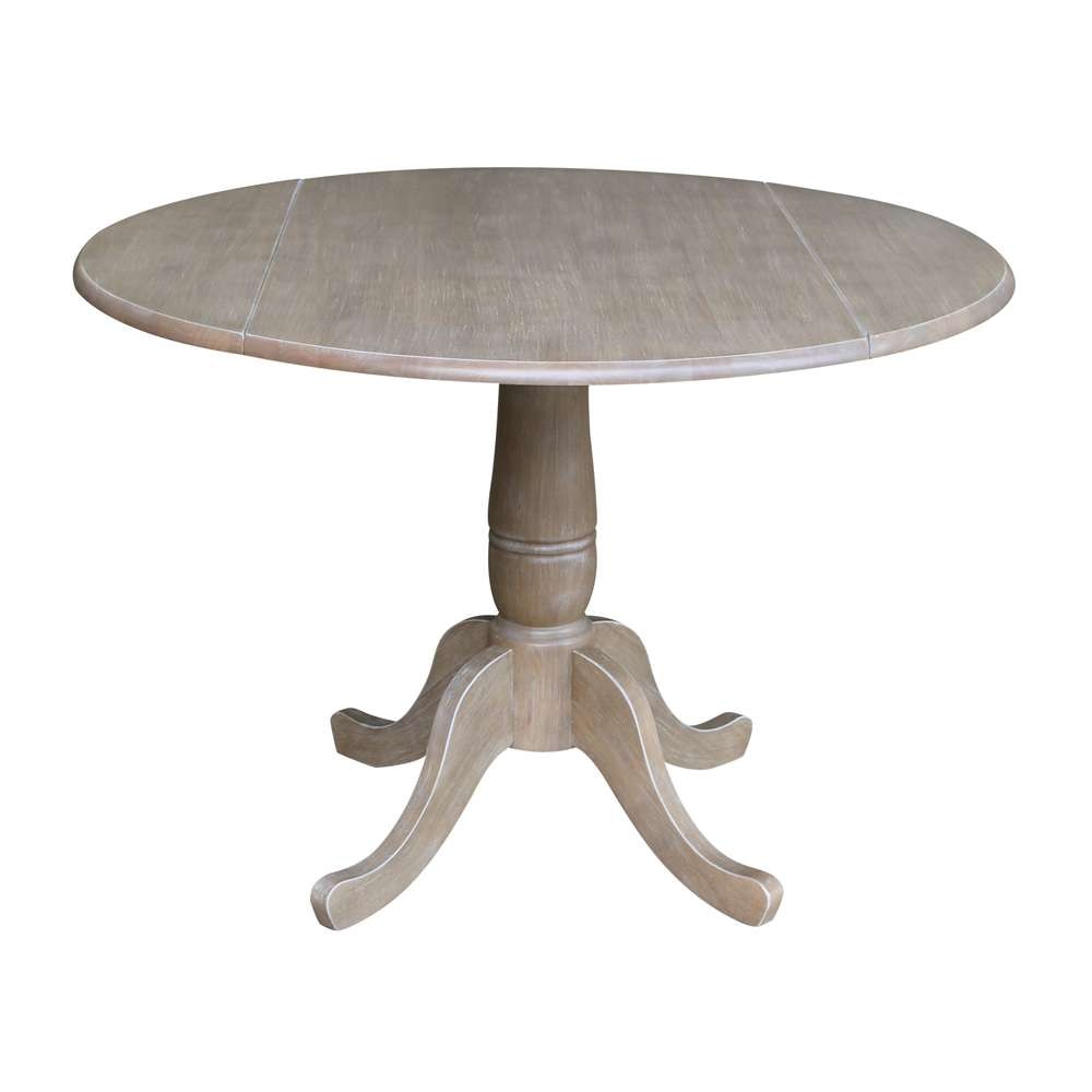 International Concepts - 42in Round Dual Drop Leaf Ped Table - 29.5inH in Washed Gray Taupe Finish - K09-42DPT veiw 1