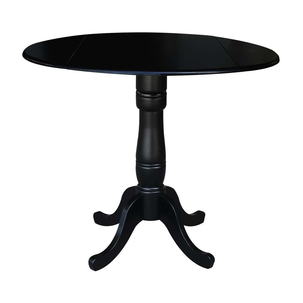 International Concepts - 42in Round Dual Drop Leaf Ped Table - 35.5inH in Black Finish - K46-42DPT-6B veiw 1