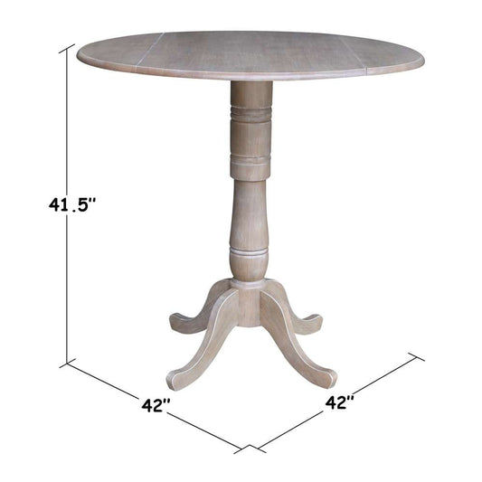 International Concepts - 42in Round Dual Drop Leaf Ped Table - 41.5inH in Washed Gray Taupe Finish - K09-42DPT-6B-2 veiw 2