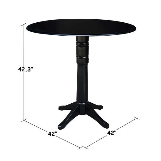 International Concepts - 42in Round Dual Drop Leaf Ped Table - 42.3inH in Black Finish - K46-42DPT-27B-6B-2 veiw 2