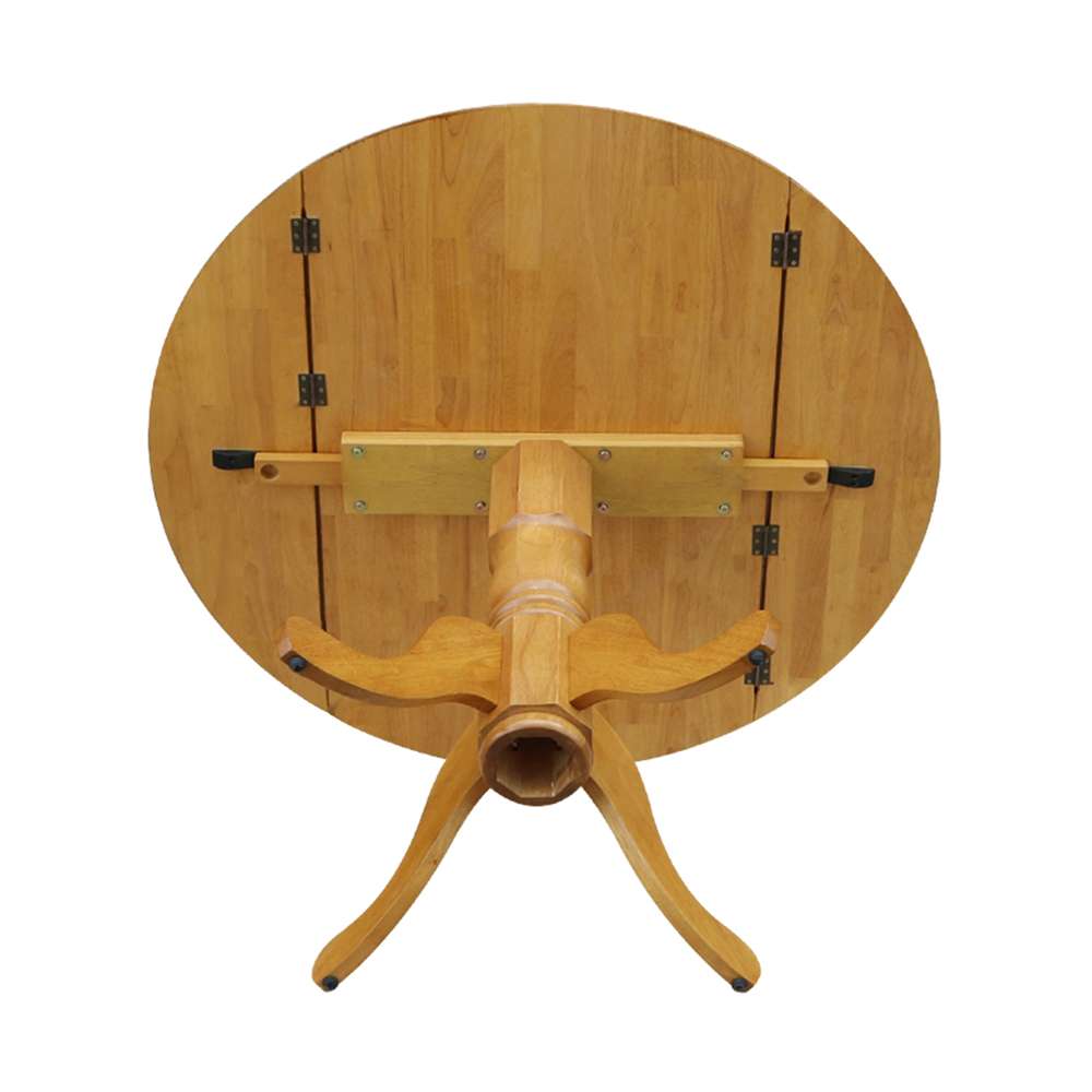 International Concepts - 42in Round Dual Drop Leaf Ped Table in Oak Finish - T04-42DP veiw 3