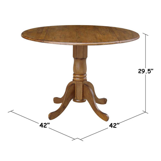 International Concepts - 42in Round Dual Drop Leaf Ped Table in Pecan Finish - T59-42DP veiw 2