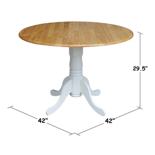 International Concepts - 42in Round Dual Drop Leaf Ped Table in White / Natural Finish - T02-42DP veiw 2