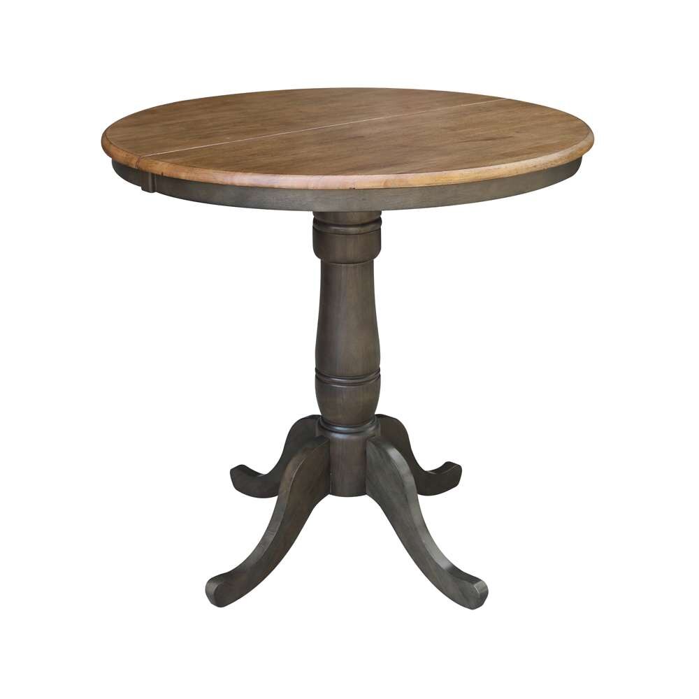 International Concepts (Set of 3 Pcs) - 36in Round Extension Dining Table with 2 RTA Counter Height Stools in Hickory/Washed Coal Finish - K45-36RXT-6B-S6172-2 veiw 3