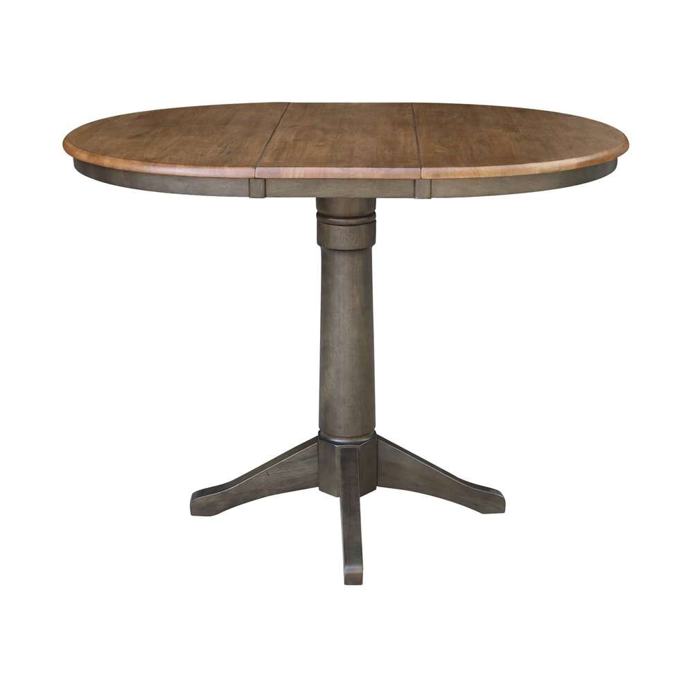 International Concepts - (Set of 5 Pcs) 36in Round Extension Dining Table with 4 Counter Height Stools in Hickory/Washed Coal Finish - K45-36RXT-27-S6172-4 veiw 4