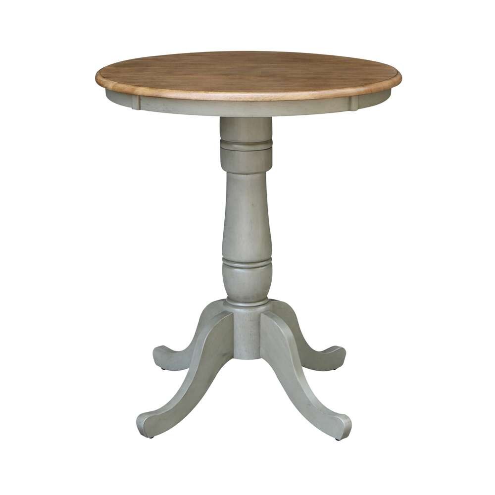 International Concepts (Set of 3 Pcs) - 30in Round Pedestal Gathering Height Table with 2 X-Back Counter Height Stools in Hickory/Stone Finish - K41-30RT-6B-S6132-2 veiw 4