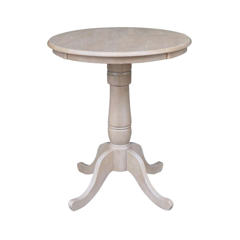 International Concepts (Set of 3 Pcs) - 30in Round Pedestal Gathering Height Table with 2 Counter Height Stools in Washed Gray Taupe Finish - K09-30RT-S6172-2 veiw 4