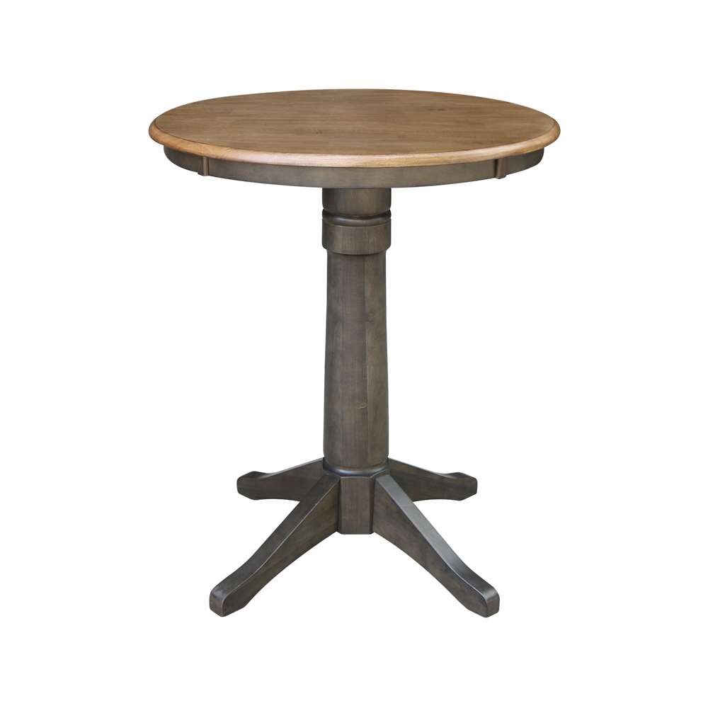 International Concepts (Set of 3 Pcs) - 30in Round Pedestal Gathering Height Table with 2 Emily Counter Height Stools in Hickory/Washed Coal Finish - K45-30RT-27B-S6172-2 veiw 4