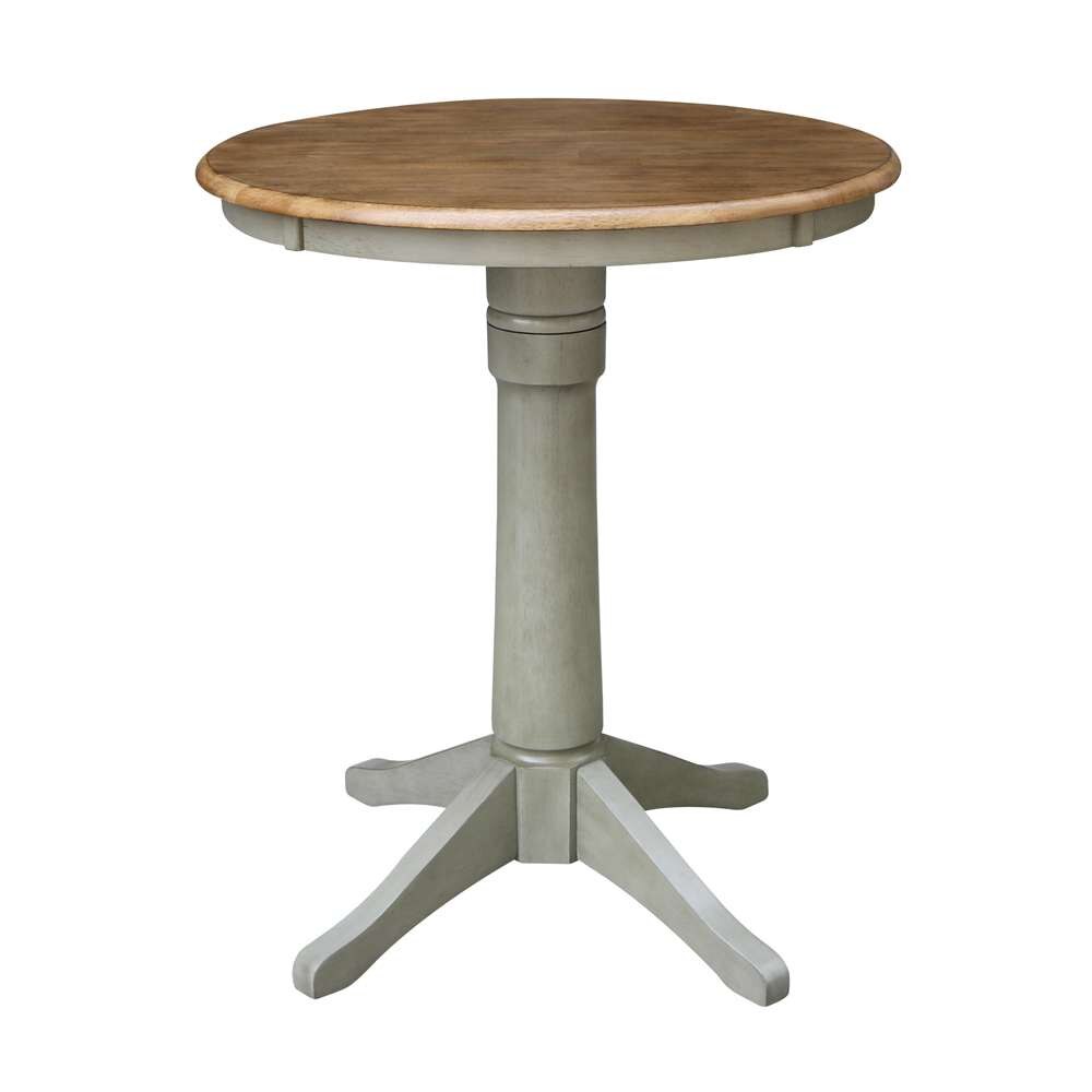 International Concepts (Set of 3 Pcs) - 30in Round Pedestal Gathering Height Table with 2 San Remo Counter Height Stools in Hickory/Stone Finish - K41-30RT-27B-S102-2 veiw 4