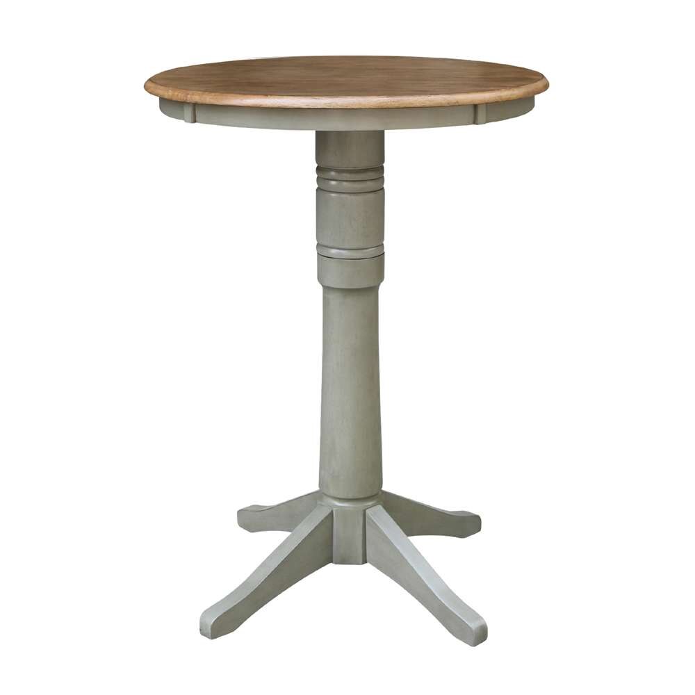 International Concepts (Set of 3 Pcs) - 30in Round Pedestal Bar Height Table with 2 X-Back Bar Height Stools in Hickory/Stone Finish - K41-30RT-27B-S6133-2 veiw 4