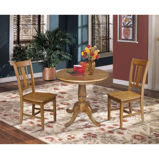 International Concepts (Set of 3 Pcs) - 30in Round Pedestal Dining Table with 2 RTA Chairs in Pecan Finish - K59-30RT-C10-2 veiw 2