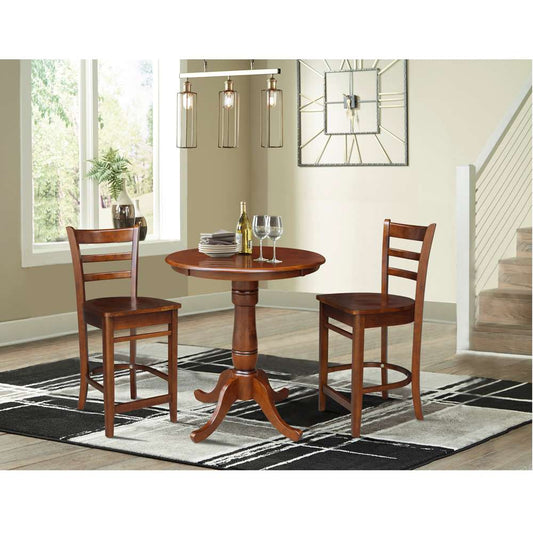 International Concepts (Set of 3 Pcs) - 30in Round Pedestal Gathering Height Table with 2 RTA Counter Height Stools in Espresso Finish - K581-30RT-S6172-2 veiw 2