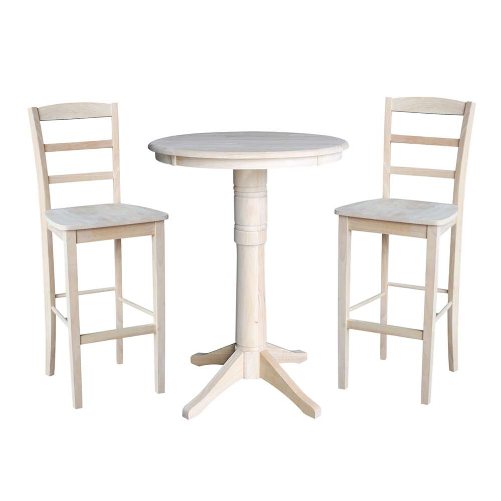 International Concepts (Set of 3 Pcs) - 30in Round Pedestal Gathering Height Table with 2 Madrid Bar Height Stools - K-30RT-27B-S403-2 veiw 1