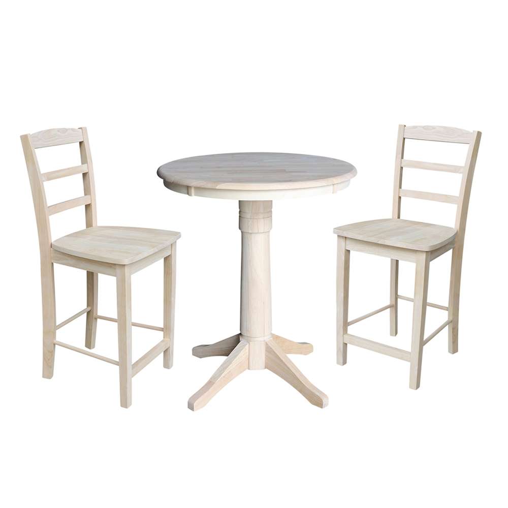 International Concepts (Set of 3 Pcs) - 30in Round Pedestal Gathering Height Table with 2 Madrid Counter Height Stools - K-30RT-27B-S402-2 veiw 1