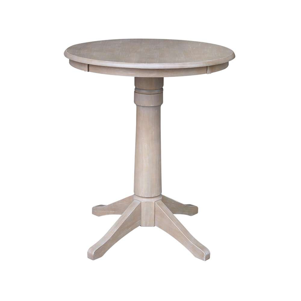 International Concepts (Set of 3 Pcs) - 30in Round Pedestal Gathering Height Table with 2 Counter Height Stools in Washed Gray Taupe Finish - K09-30RT-27B-S6172-2 veiw 4