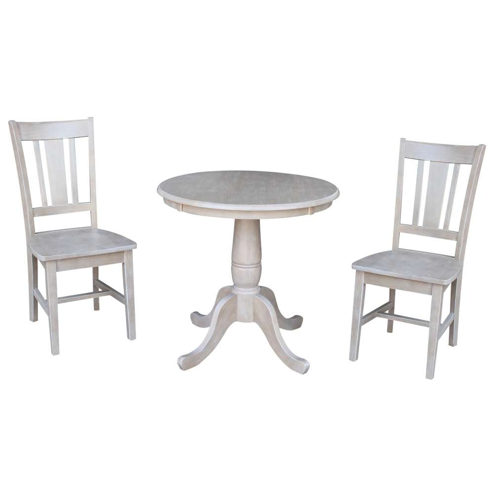 International Concepts (Set of 3 Pcs) -30in Round Top Ped Table with 2 San Remo Chairs in Washed Gray Taupe Finish - K09-30RT-C10-2 veiw 1