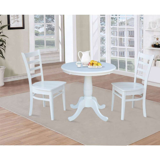International Concepts (Set of 3 Pcs) -30in Round Top Ped Table with 2 C08-617 Chairs in White Finish - K08-30RT-C617P veiw 2