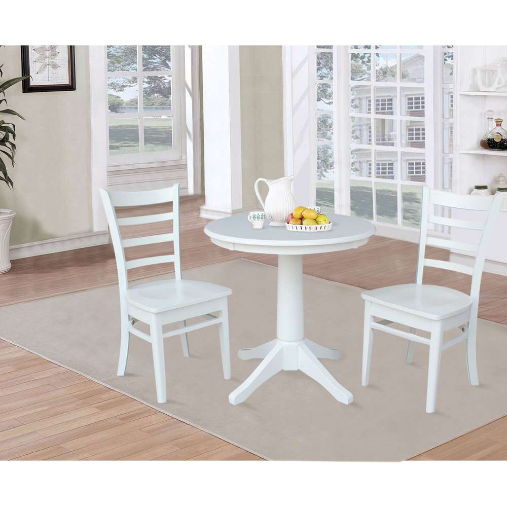 International Concepts (Set of 3 Pcs) -30in Round Top Ped Table with 2 Emily Chairs in White Finish - K08-30RT-27B-C617-2 veiw 2