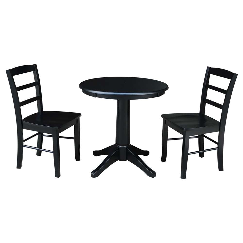 International Concepts (Set of 3 Pcs) -30in Round Top Ped Table with 2 San Remo Chairs in Black Finish - K46-30RT-27B-C2-2 veiw 1