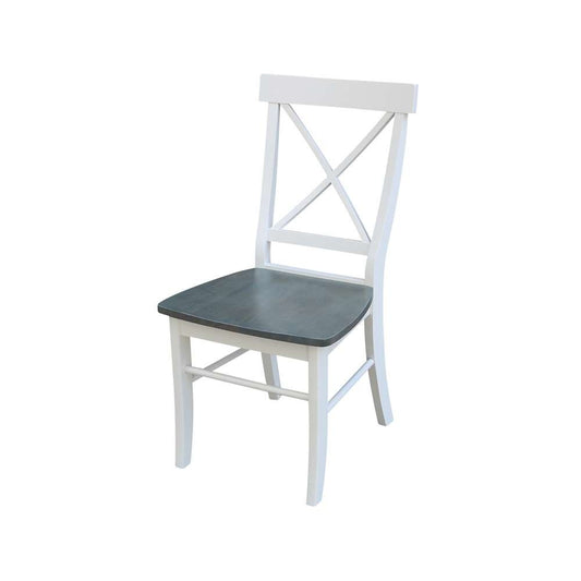 International Concepts (Set of 3 Pcs) -30in Round Top Ped Table with 2 X-Back Chairs in White/Heather Gray Finish - K05-30RT-27B-C613-2 veiw 2
