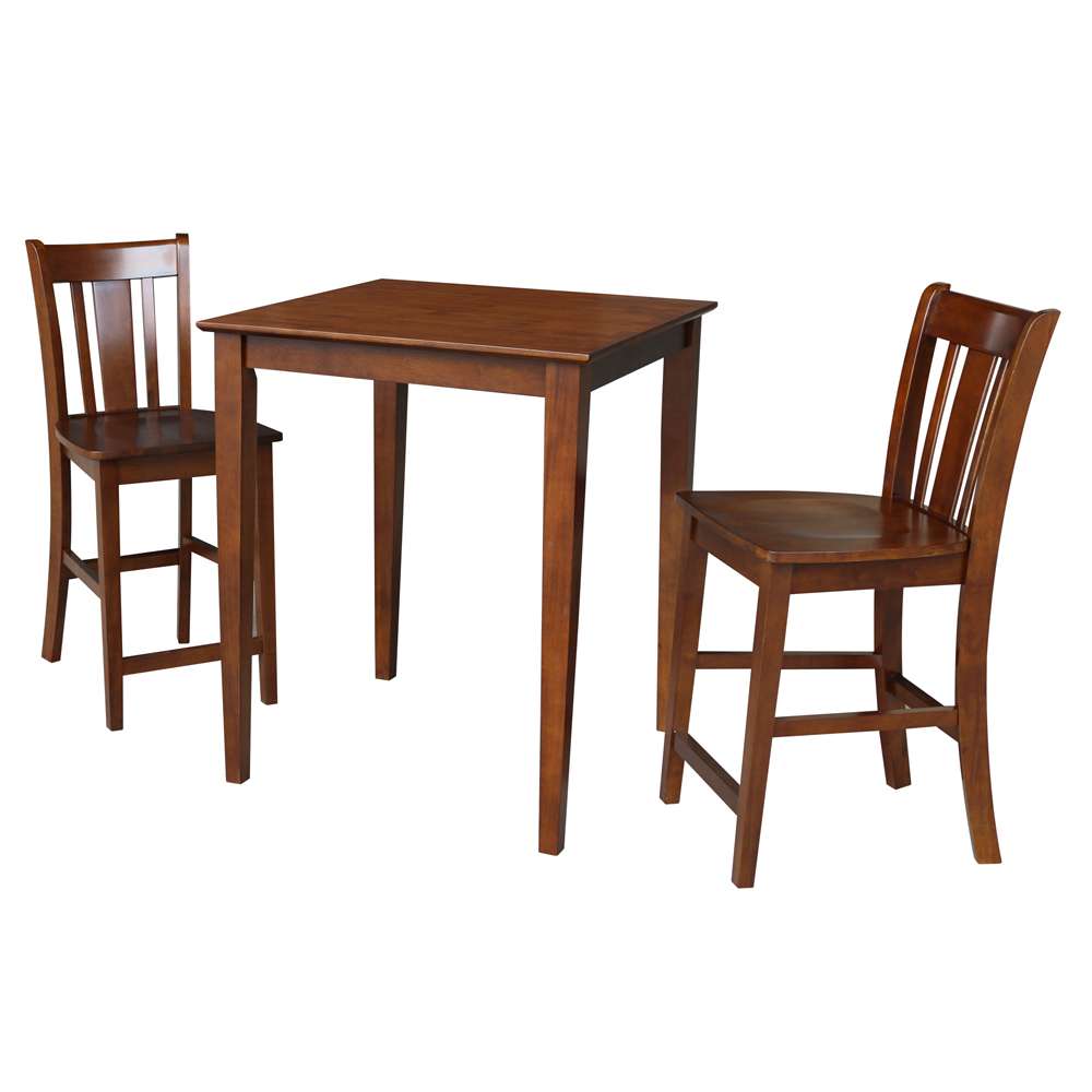 International Concepts (Set of 3 Pcs) - 30X30 Counter Height Dining Table with 2 RTA Counter Height Stools, 24inSH in Espresso Finish - K581-3030-S102-2 veiw 1