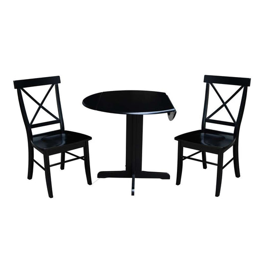 International Concepts (Set of 3 Pcs) - 36in Dual Drop Leaf Table with 2 X-Back Chairs in Black Finish - K46-36RP-C613P veiw 2