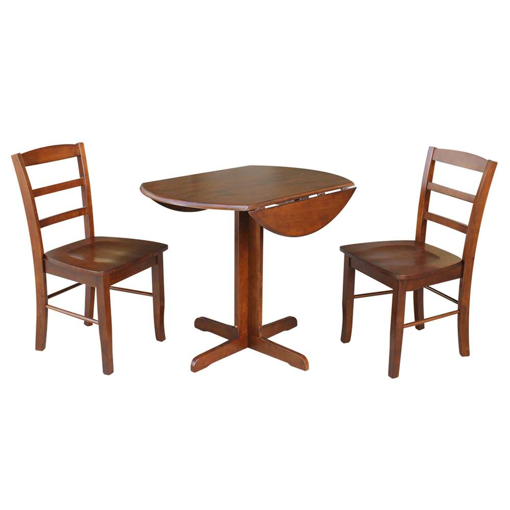 International Concepts (Set of 3 Pcs) - 36in Dual Drop Leaf Table with 2 X-Back Chairs in Espresso Finish - K581-36RP-C2P veiw 3