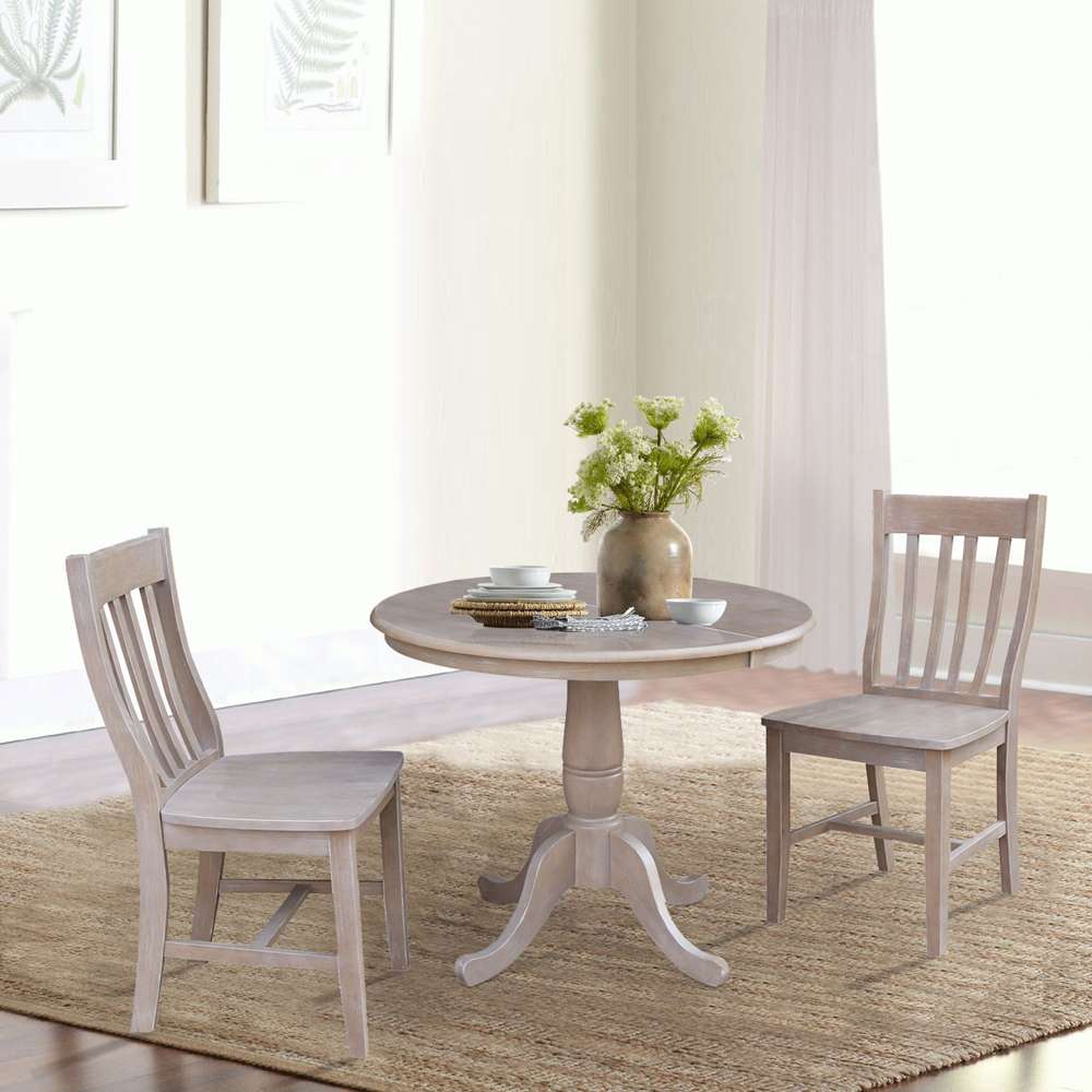 International Concepts (Set of 3 Pcs) - 36in Round Extension Dining Table with 2 Cafe Chairs in Washed Gray Taupe Finish - K09-36RXT-C61-2 veiw 2