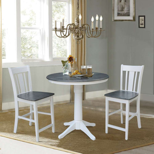 International Concepts (Set of 3 Pcs) - 36in Round Extension Dining Table with 2 San Remo Counter Height Stools in White/Heather Gray Finish - K05-36RXT-27B-S102-2 veiw 2