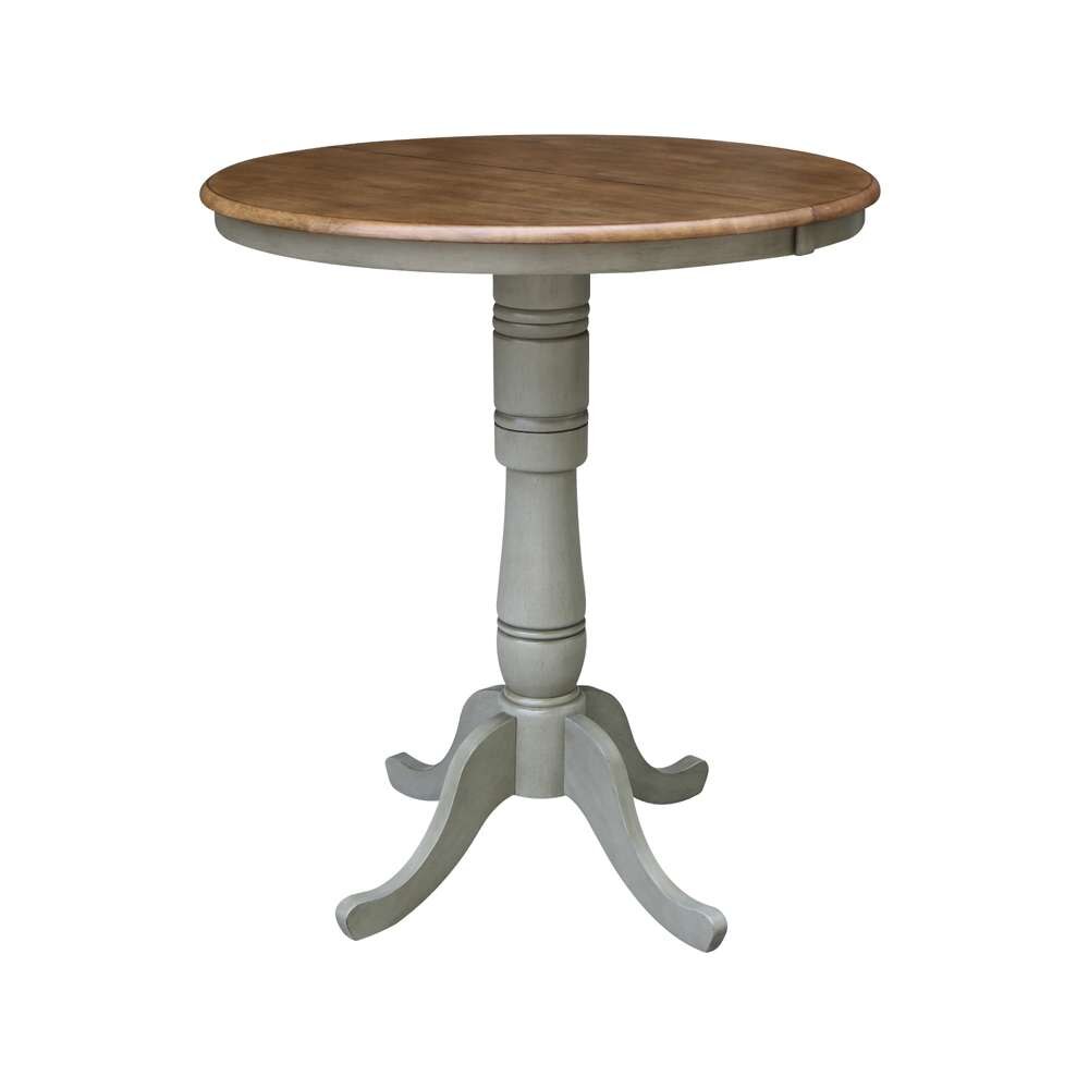 International Concepts (Set of 3 Pcs) - 36in Round Extension Dining Table with 2 X-Back Bar Height Stools in Hickory/Stone Finish - K41-36RXT-6B-S6133-2 veiw 3