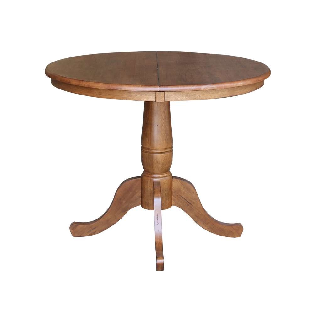 International Concepts (Set of 3 Pcs) - 36in Round Extension Dining Table with 2 RTA Chairs in Distressed Oak Finish - K42-36RXT-C613-2 veiw 3