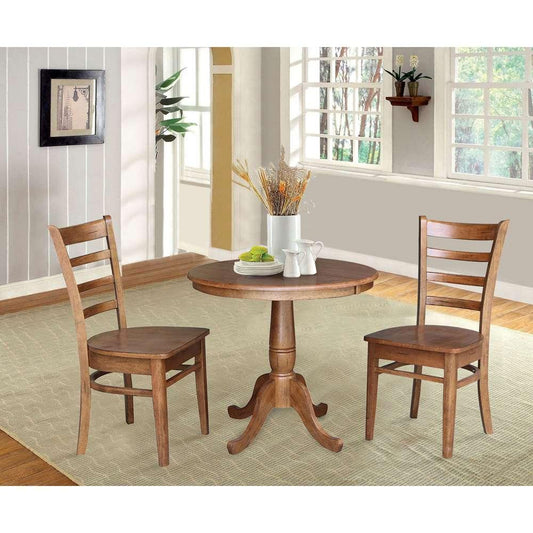 International Concepts (Set of 3 Pcs) - 36in Round Extension Dining Table with 2 RTA Chairs in Distressed Oak Finish - K42-36RXT-C617-2 veiw 2