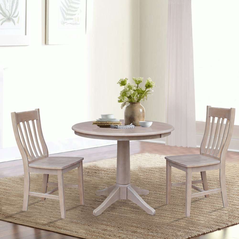 International Concepts (Set of 3 Pcs) - 36in Round Extension Dining Table with 2 Cafe Chairs in Washed Gray Taupe Finish - K09-36RXT-27B-C61-2 veiw 2