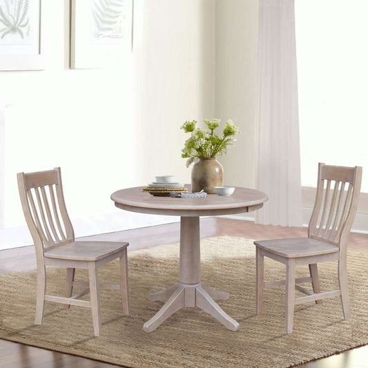 International Concepts (Set of 3 Pcs) - 36in Round Extension Dining Table with 2 Cafe Chairs in Washed Gray Taupe Finish - K09-36RXT-27B-C61-2 veiw 2